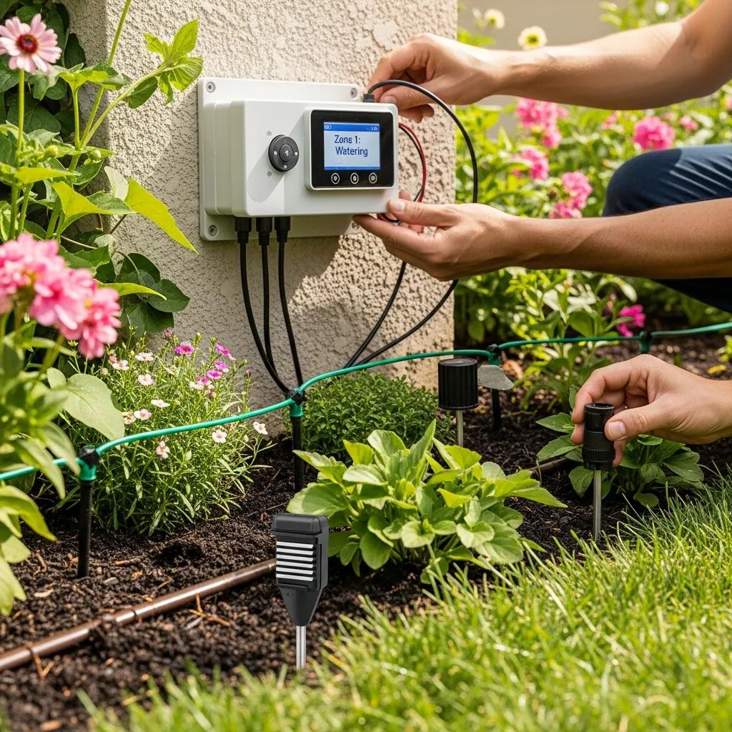 Installation of a smart irrigation system in a garden setting