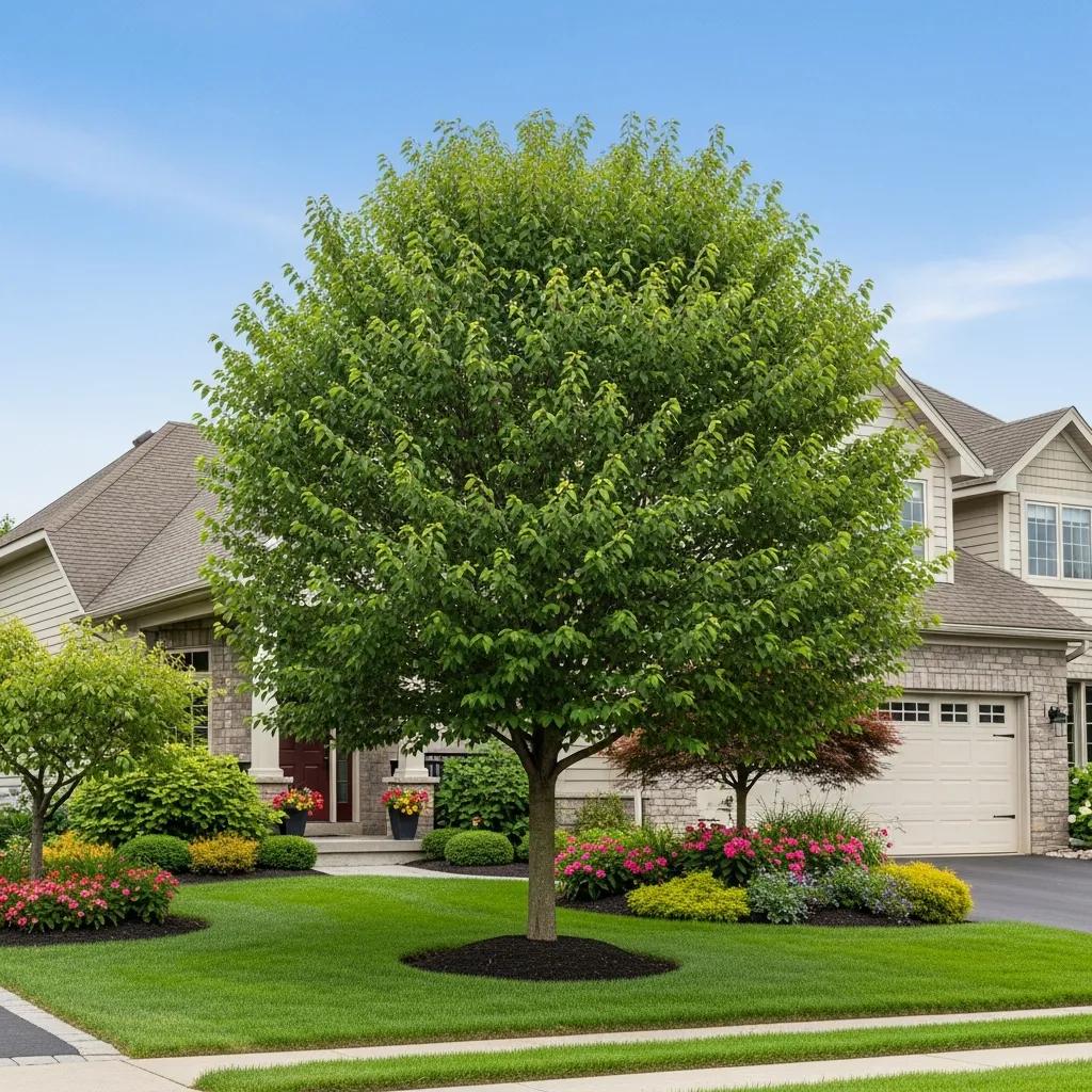 Lush and healthy tree in a beautifully landscaped yard demonstrating the benefits of professional tree care