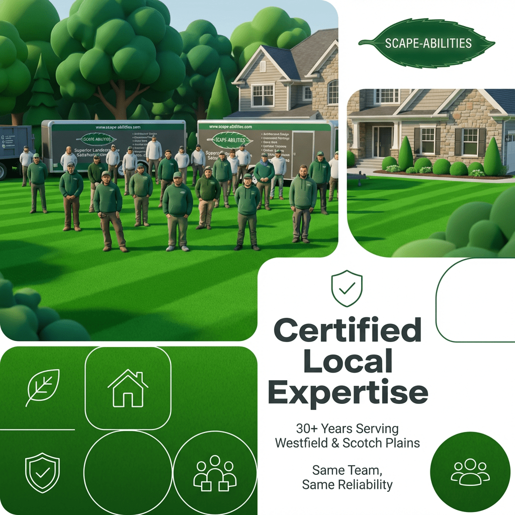 Professional lawn care team providing comprehensive services in a residential setting