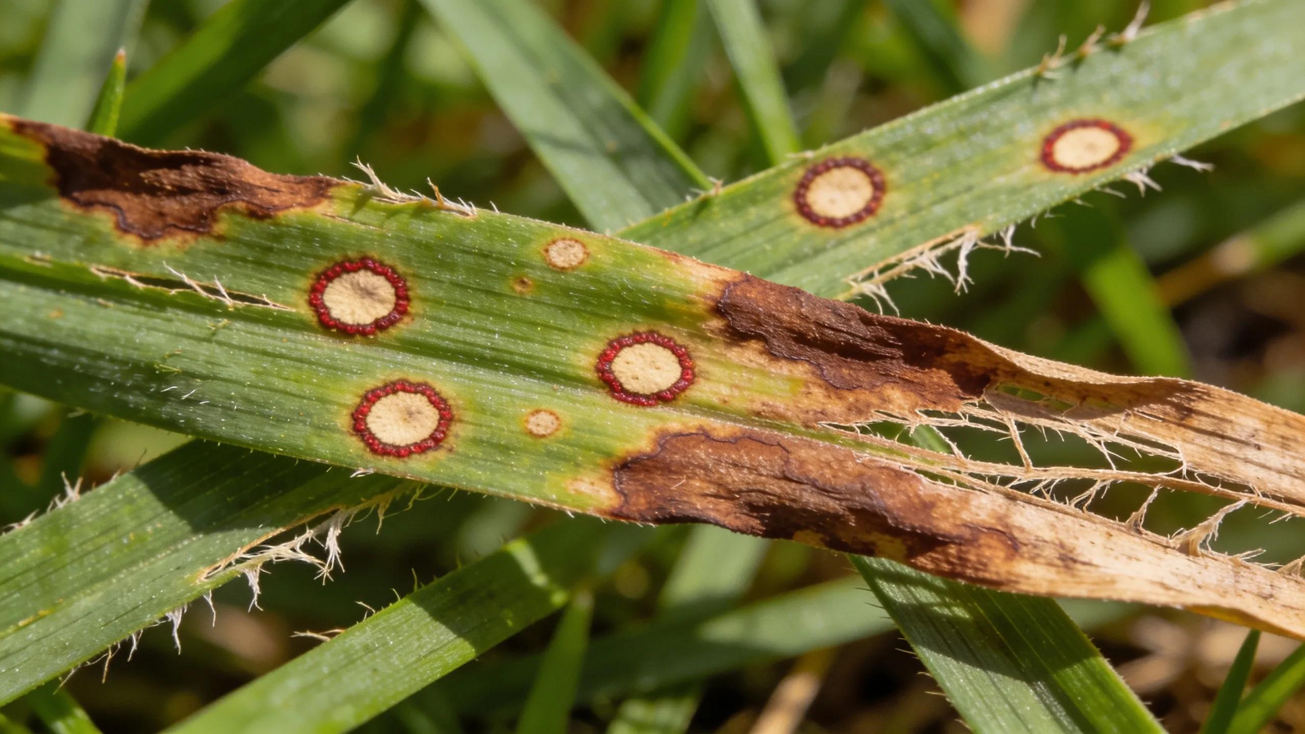 Close-up of lawn showing symptoms of brown patch and dollar spot diseases