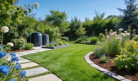 Vibrant lawn and garden in Central New Jersey showcasing eco-friendly landscaping services