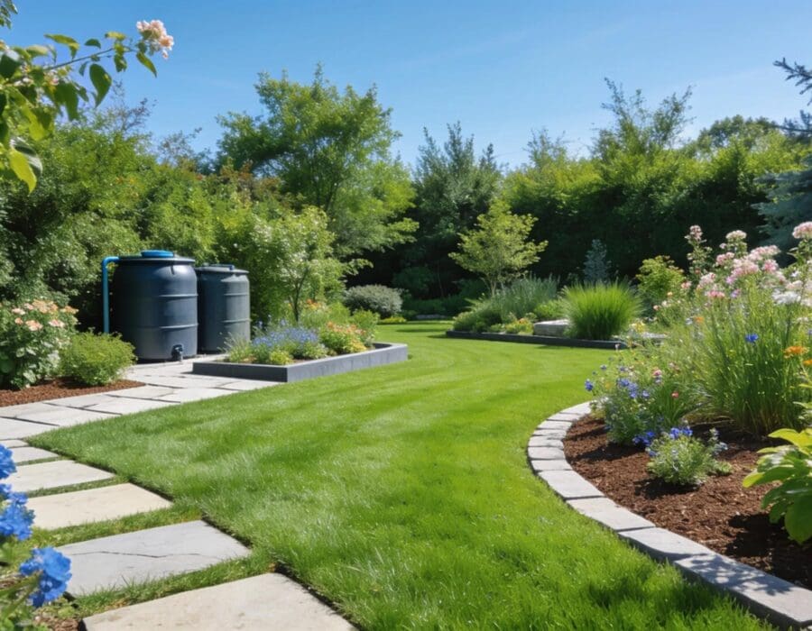 Vibrant lawn and garden in Central New Jersey showcasing eco-friendly landscaping services